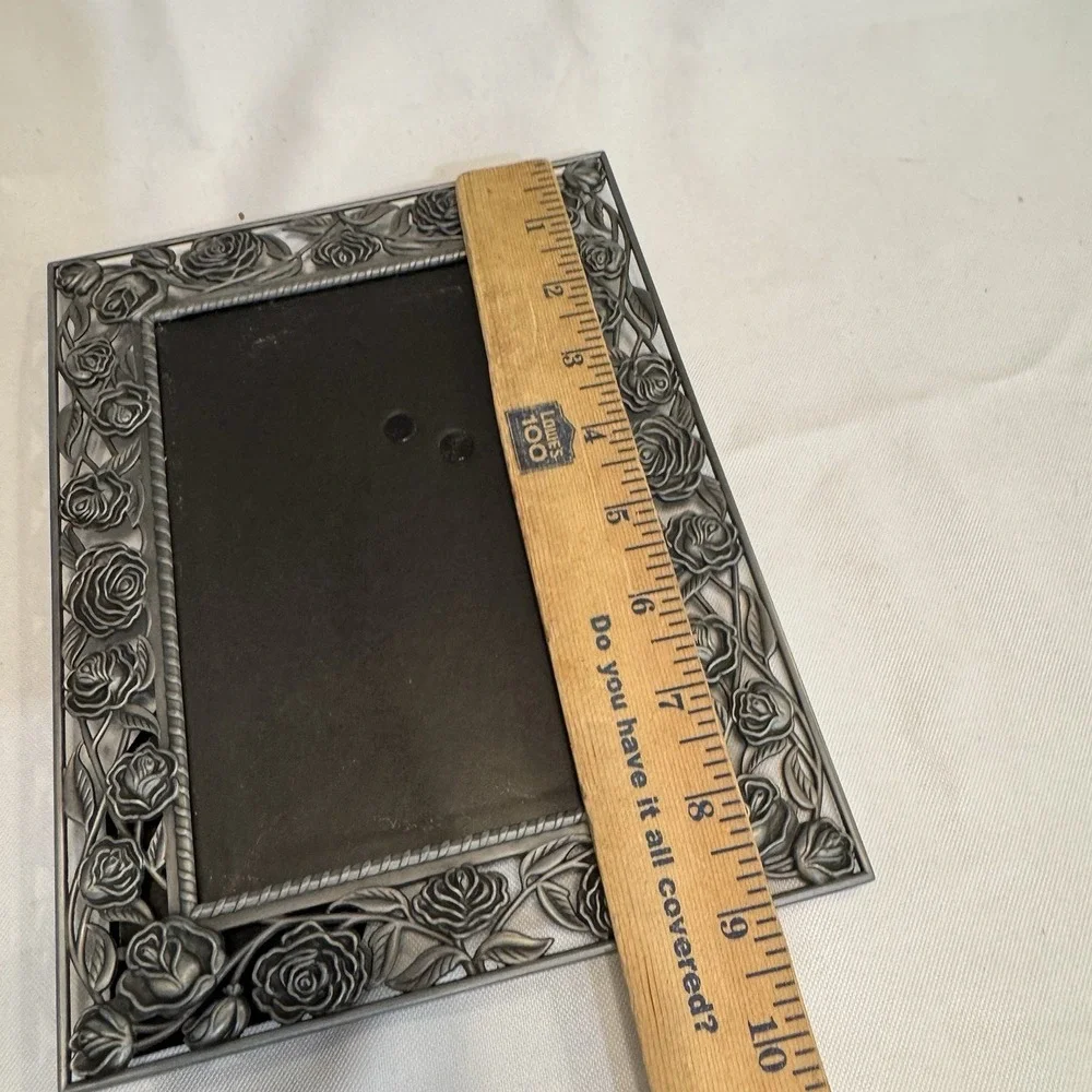 Vintage Silver Filigree Metal 7x9 Photo Frame Floral Ornate Wedding Decor VTG